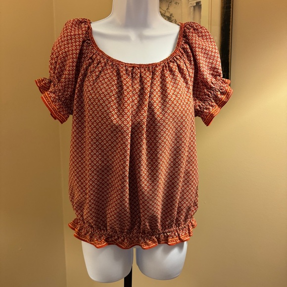 Max Studio peasant blouse Size S Shades of rust gold and white Off/on shoulder - Picture 4 of 5